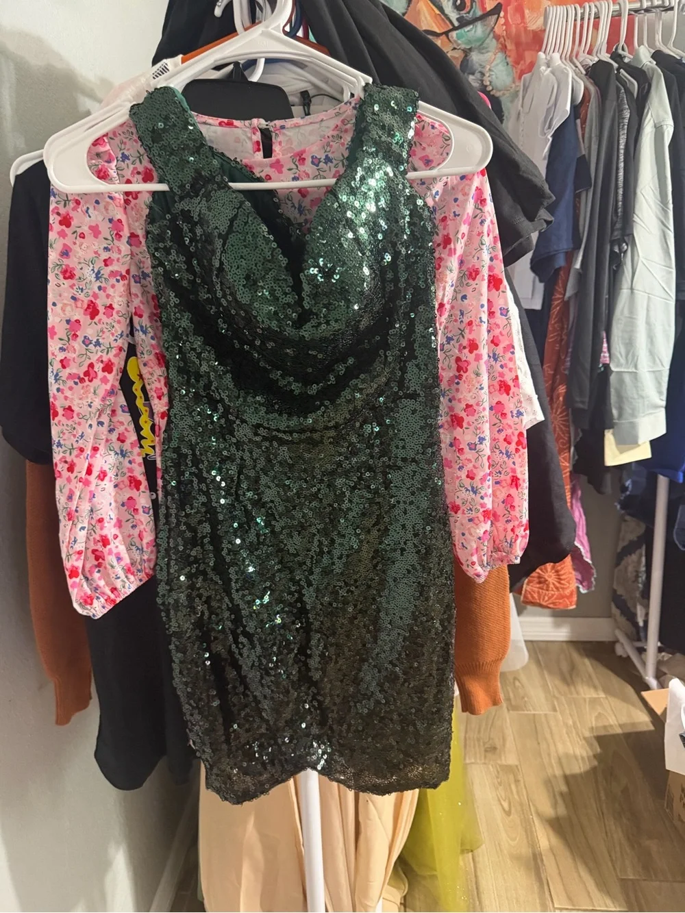 women Green Sequin Party Dress